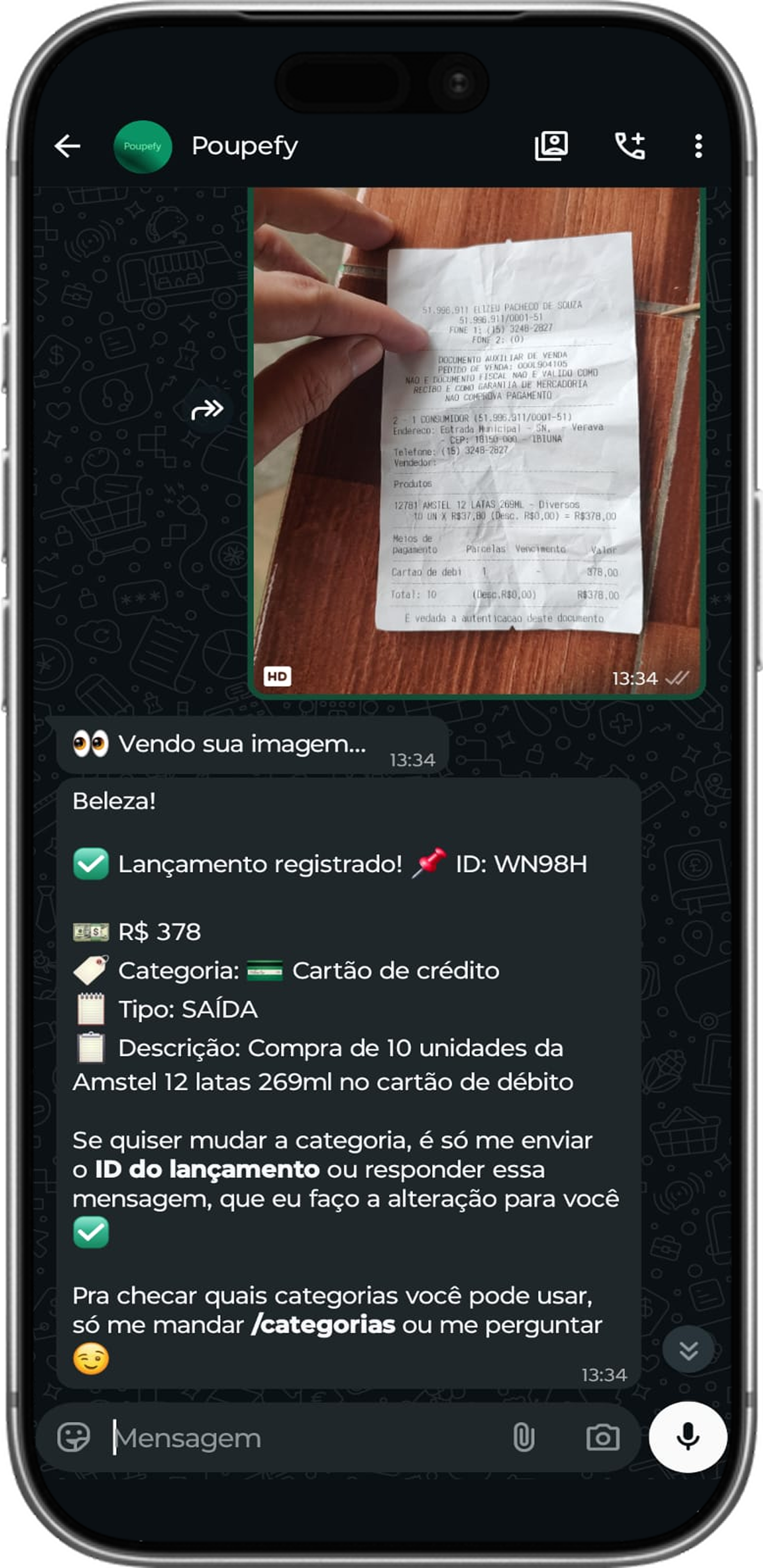 Envio de comprovantes por foto